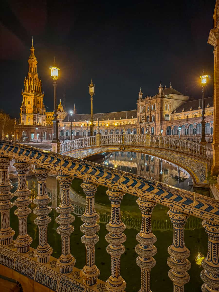 Plaza de Espana Seville at night 